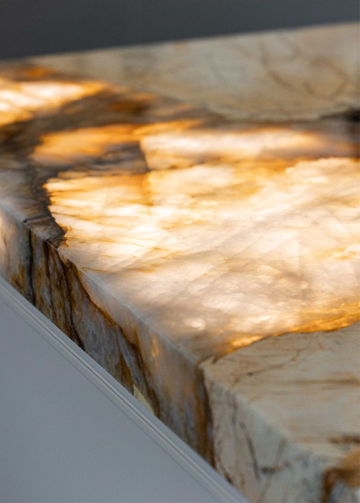 Kitchen island clad in Patagonia quartzite